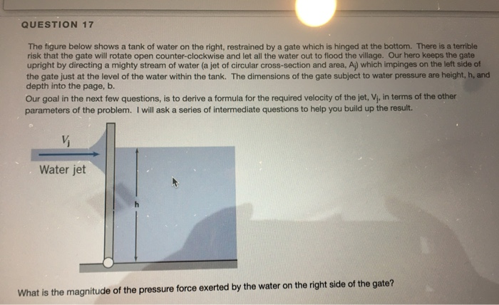 Solved QUESTION 17 The figure below shows a tank of water on | Chegg.com