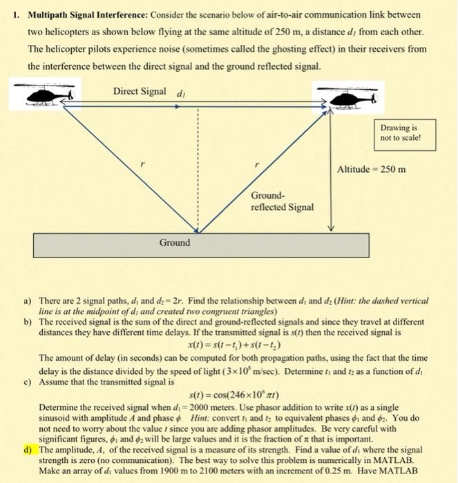 Solved 1. Multipath Signal Interference: Consider the | Chegg.com
