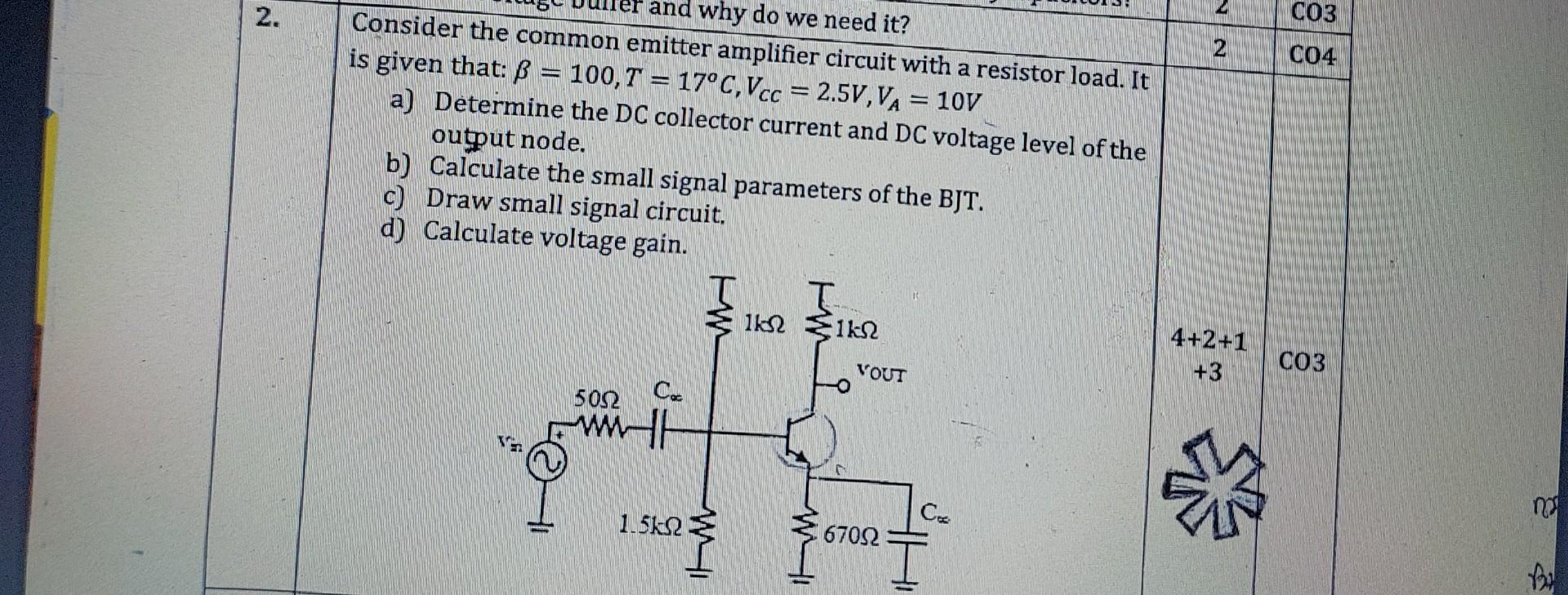 Solved Consider the common emitter amplifier circuit with a | Chegg.com