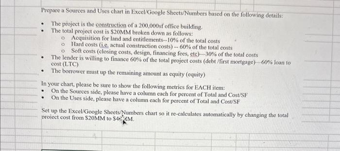 Solved Prepare a Sources and Uses chart in Excel/Google | Chegg.com