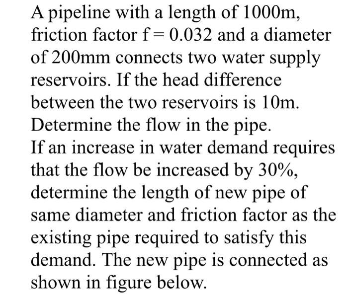 Solved A pipeline with a length of 1000 m, friction factor