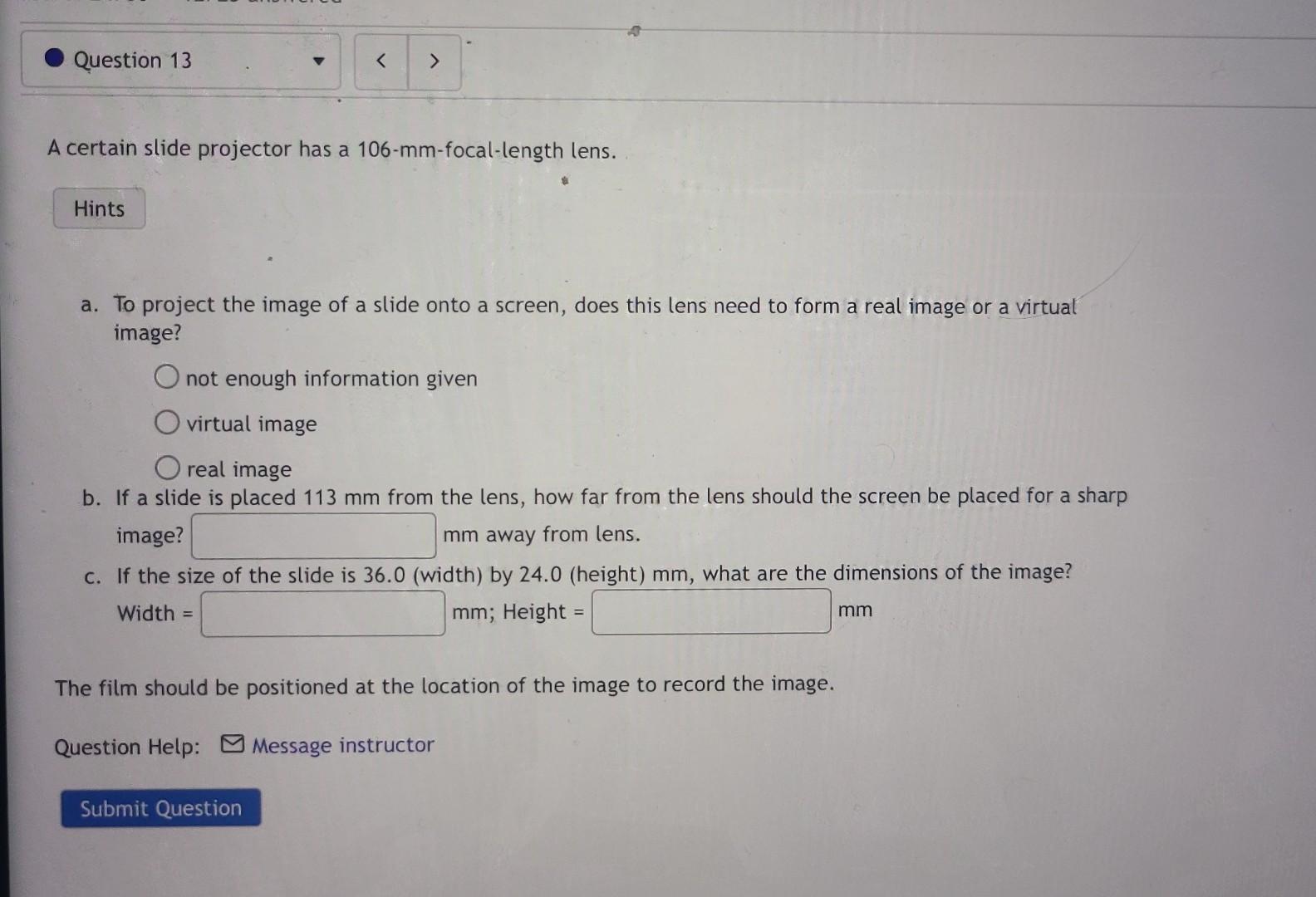 Solved A certain slide projector has a 106mmfocallength
