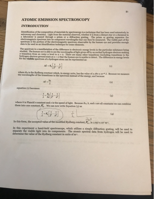 Solved ATOMIC EMISSION SPECTROSCOPY INTRODUCTION | Chegg.com