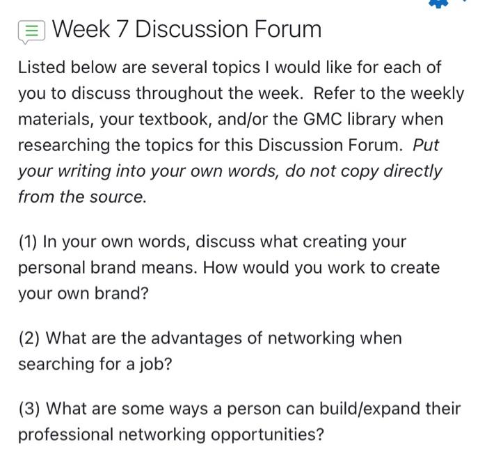 Solved Week 7 Discussion Forum Listed below are several | Chegg.com