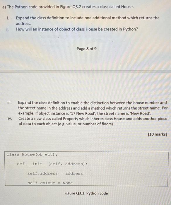 Solved e) The Python code provided in Figure Q3.2 creates a | Chegg.com
