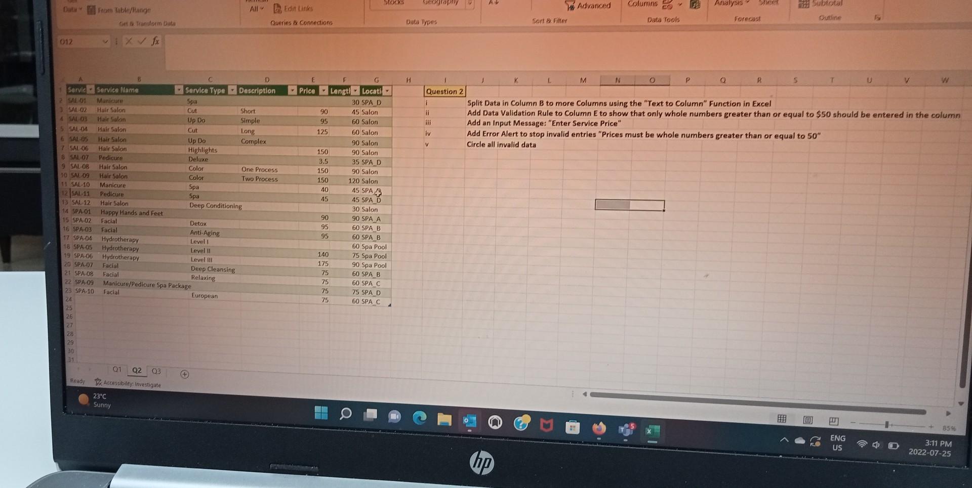 Solved Split Data In Column B To More Columns Using The | Chegg.com