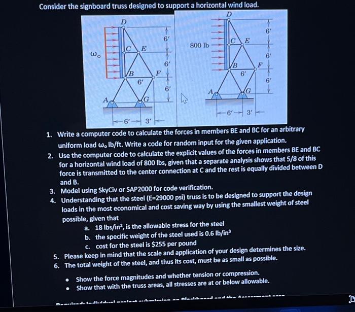 Solved Consider the signboard truss designed to support a | Chegg.com