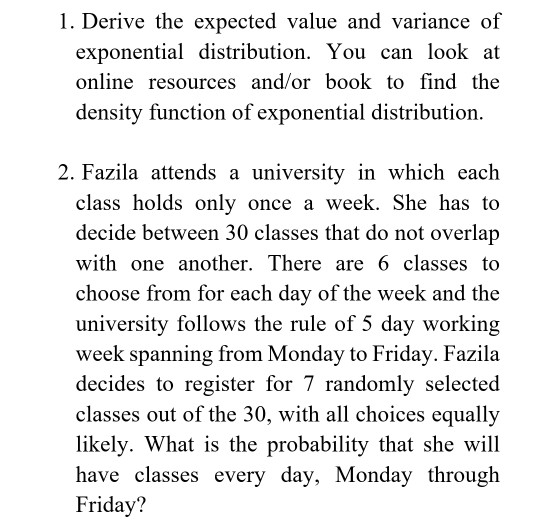 Solved 1. Derive the expected value and variance of | Chegg.com