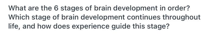 Solved What are the 6 stages of brain development in order? | Chegg.com