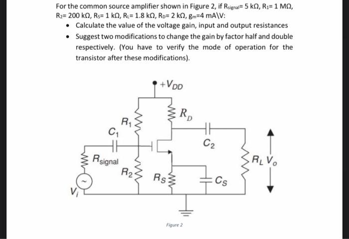 Solved For the common source amplifier shown in Figure 2, if | Chegg.com
