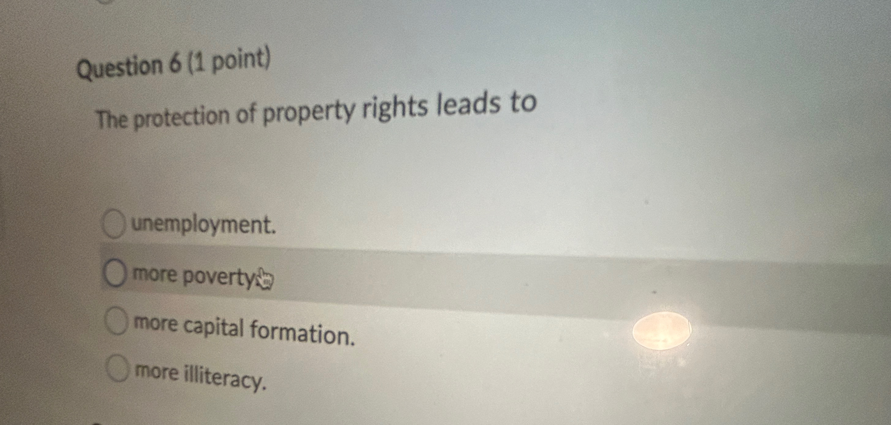 Solved Question 6 (1 ﻿point)The protection of property | Chegg.com