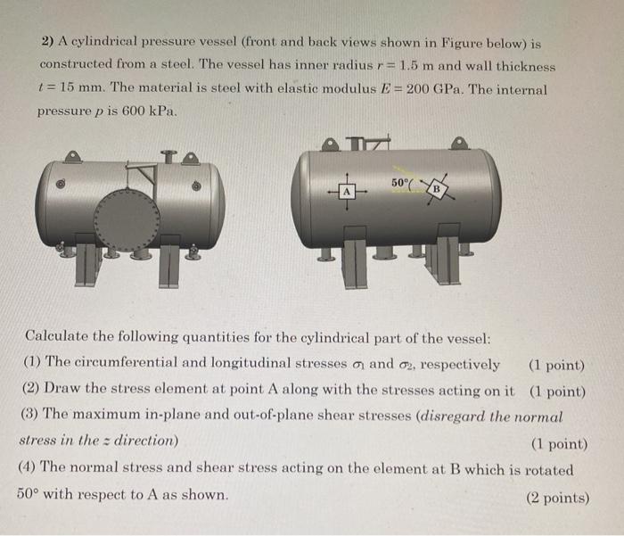 Solved 2) A cylindrical pressure vessel (front and back | Chegg.com