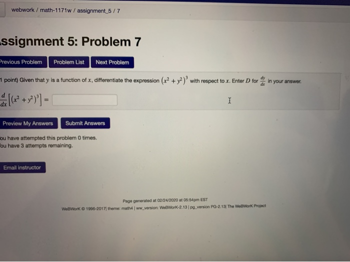 Solved Assignment 5: Problem 3 Previous Problem Problem List | Chegg.com