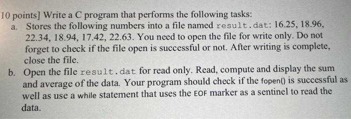 Solved 10 points) Write a C program that performs the | Chegg.com