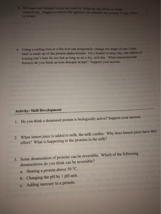 Solved Activity Protein Denaturation Learning Objectives