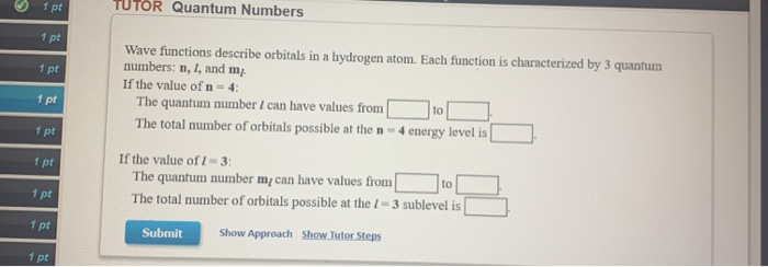 Solved TUTOR Quantum Numbers 1 pt Wave functions describe | Chegg.com