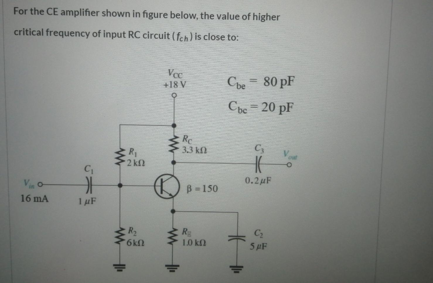 Solved For the CE amplifier shown in figure below, the value | Chegg.com