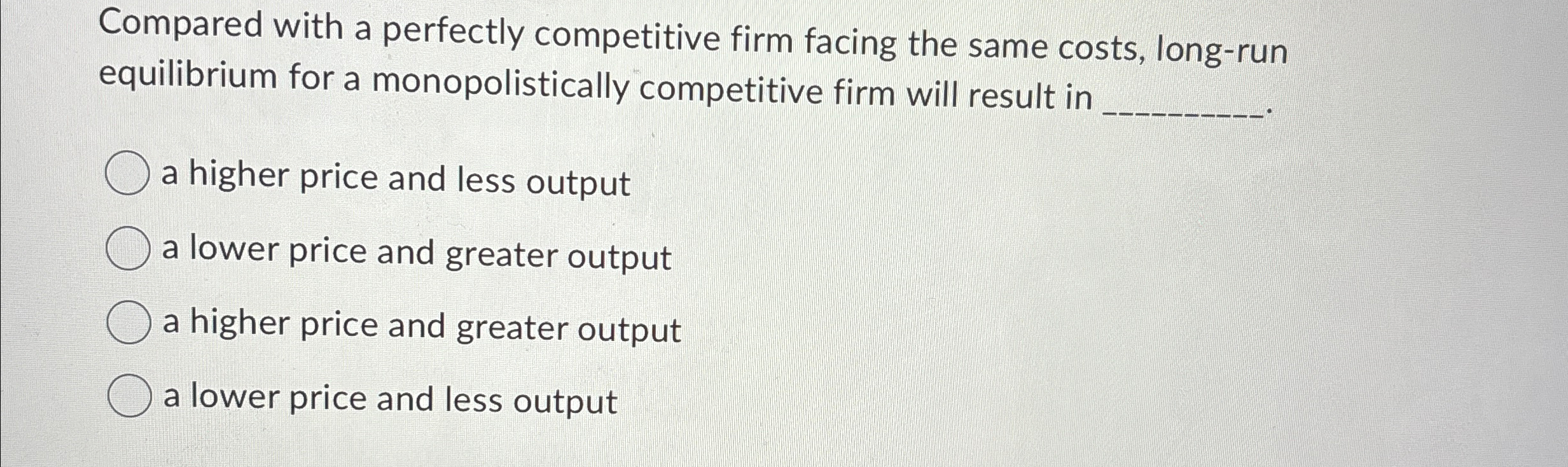 Solved Compared with a perfectly competitive firm facing the | Chegg.com