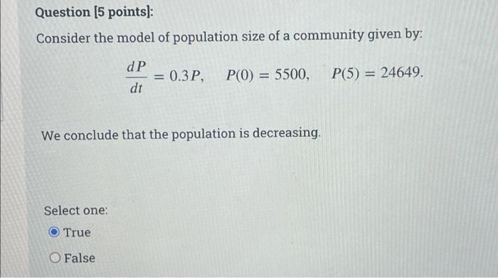Solved Question [5 points]: Consider the model of population | Chegg.com