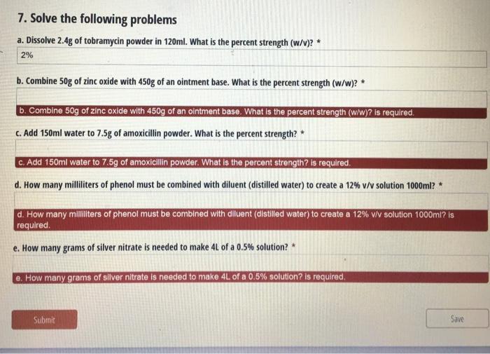 Solved 7 Solve The Following Problems A Dissolve 2 4g O Chegg Com