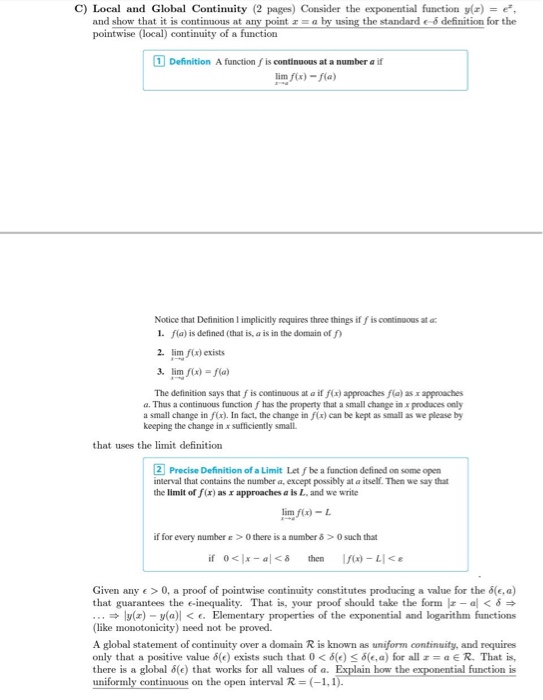 Solved Local and Global Continuity (2 pages) Consider the | Chegg.com