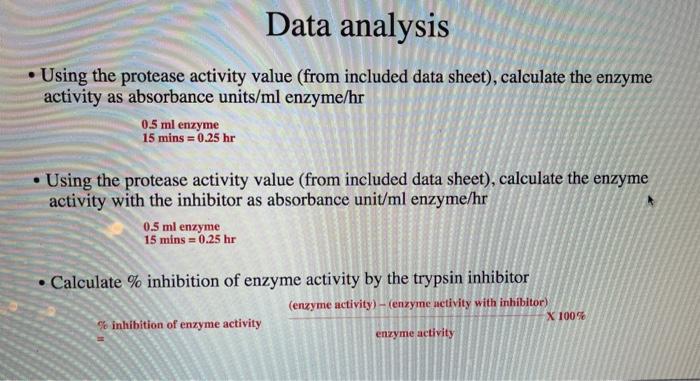 Solved 1 Calculate The Enzyme Activity As Absorbance Chegg Com