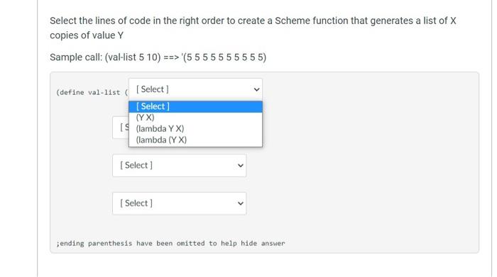 Solved Select the lines of code in the right order to create | Chegg.com