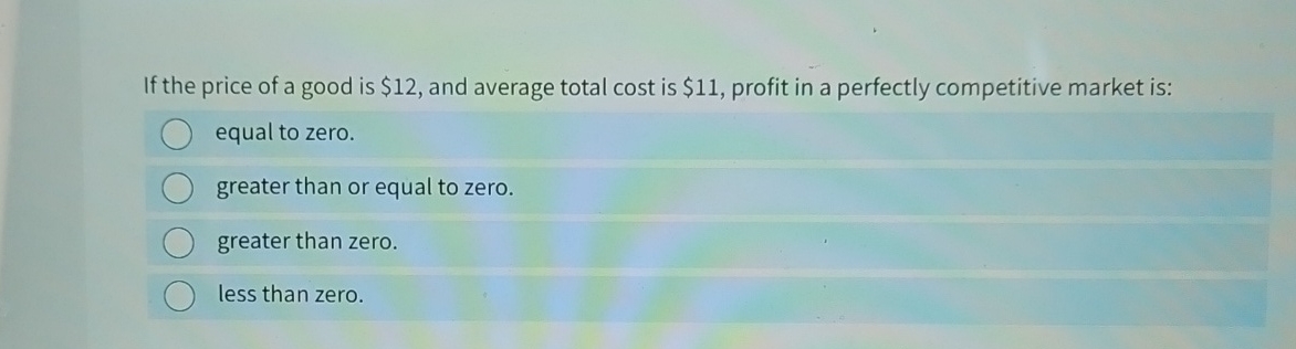 Solved If the price of a good is $12, ﻿and average total | Chegg.com