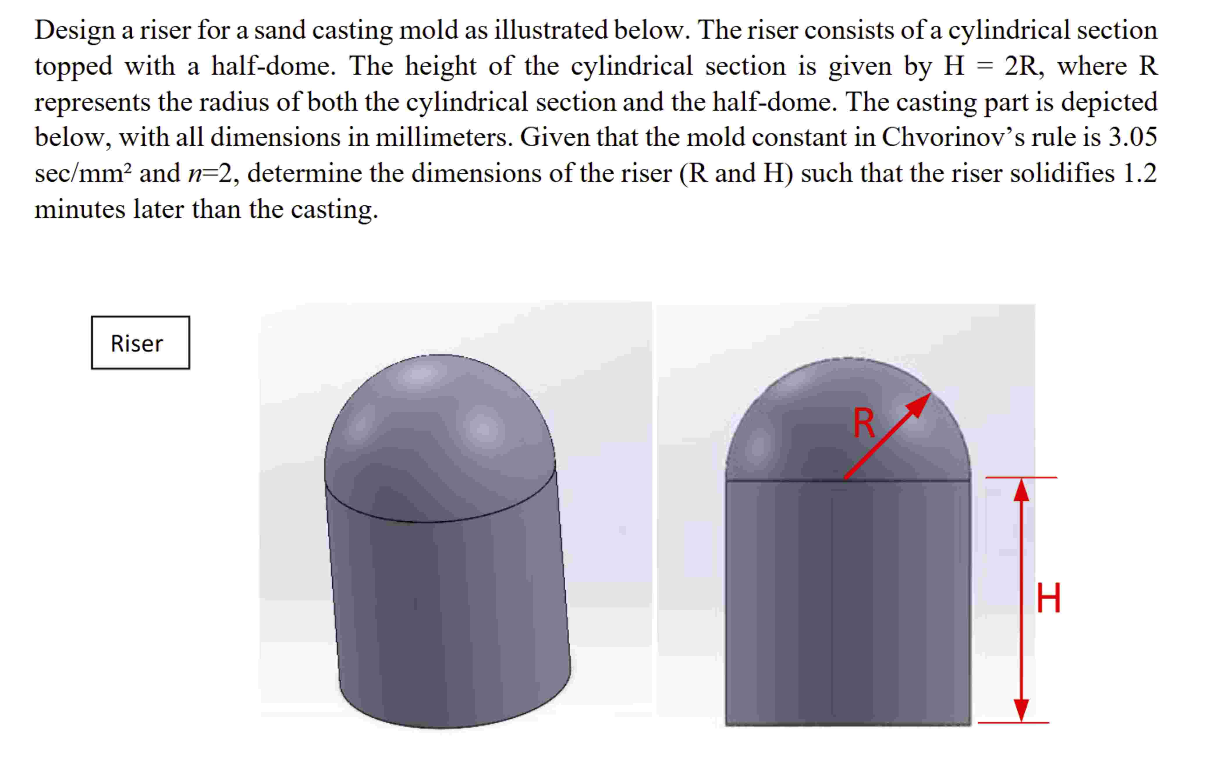 Design a riser for a sand casting mold as illustrated | Chegg.com