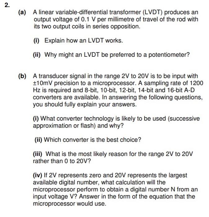 Solved 2. (a) A linear variable-differential transformer | Chegg.com