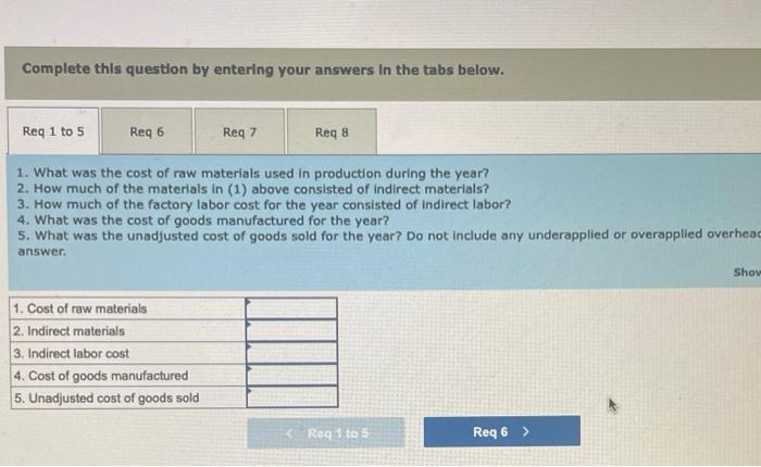 Solved Required: 1. What was the cost of raw materials used | Chegg.com
