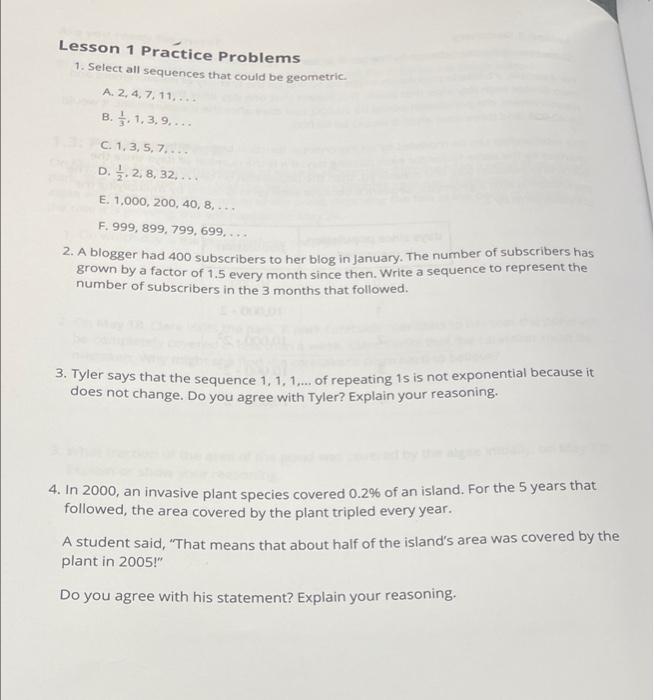 Solved Lesson 1 Practice Problems 1. Select all sequences | Chegg.com