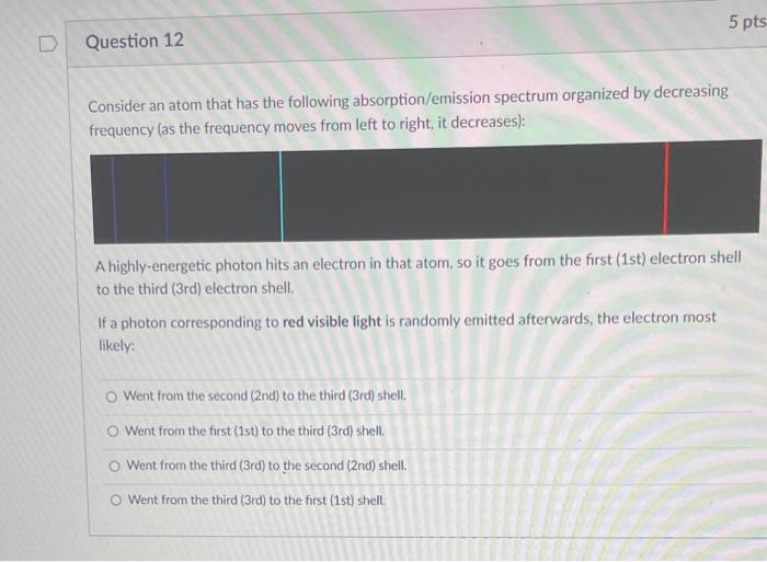 Solved 5 pts Question 12 Consider an atom that has the | Chegg.com
