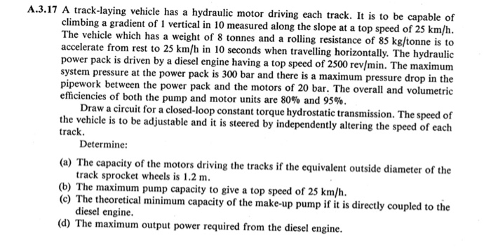 A.3.17 A track-laying vehicle has a hydraulic motor | Chegg.com