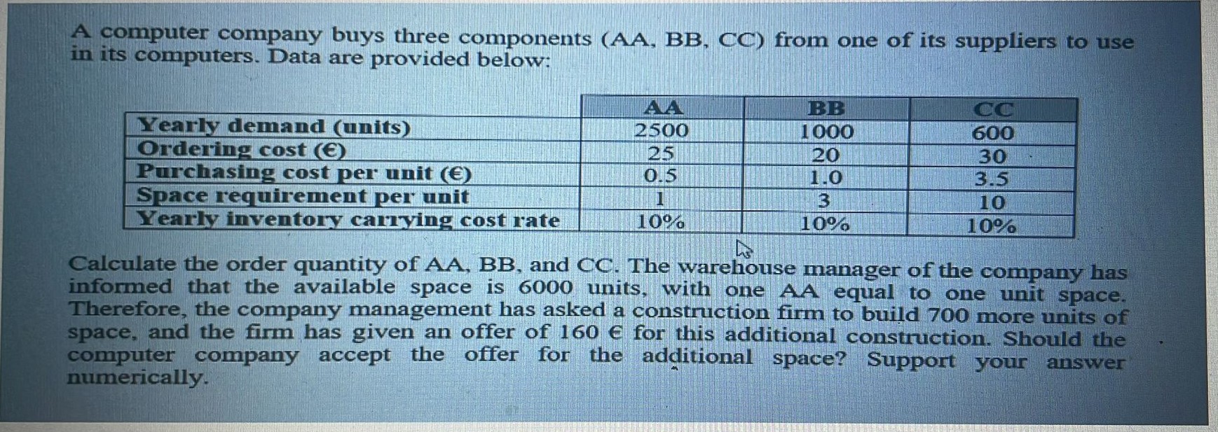 Pc Calculation Order Solved Calculate the order quantity of AA,BB, and CC. The | Chegg.com