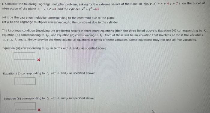 Solved 1. Consider The Following Lagrange Inultiplier 