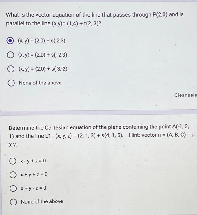 Solved What is the vector equation of the line that passes | Chegg.com