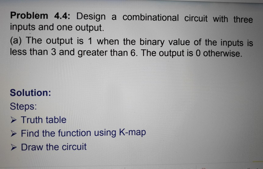 Solved Problem 4.4: Design a combinational circuit with | Chegg.com