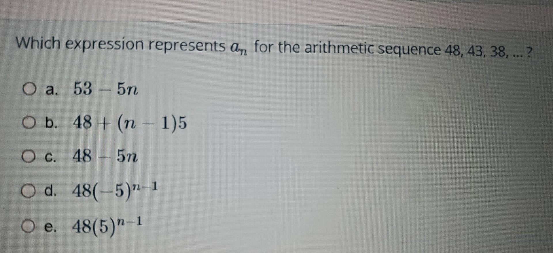Solved Which expression represents an for the arithmetic | Chegg.com