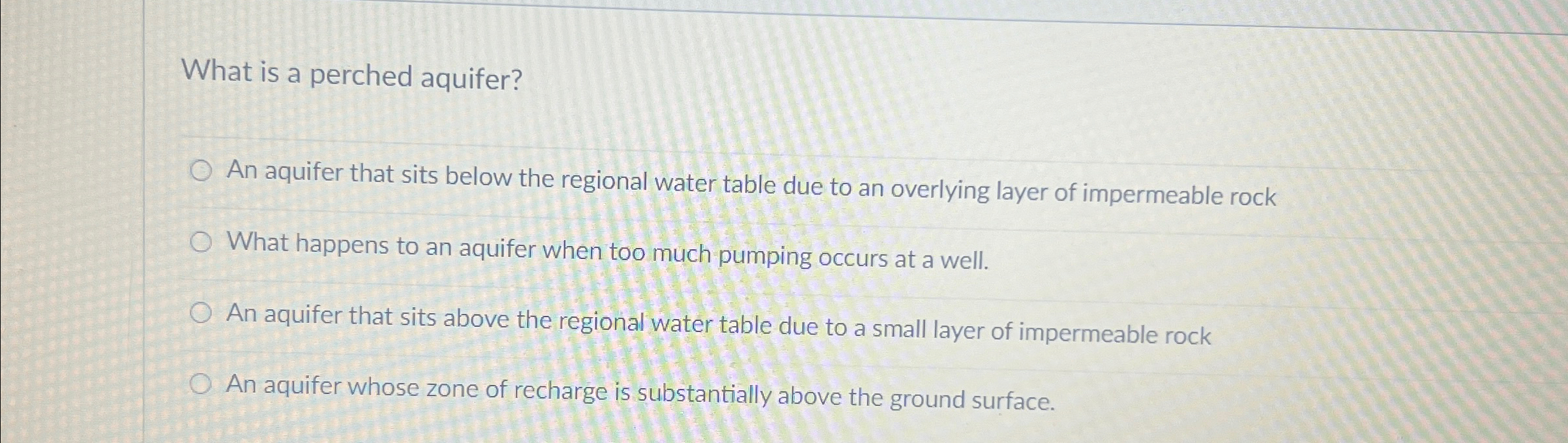 Solved What is a perched aquifer?An aquifer that sits below | Chegg.com