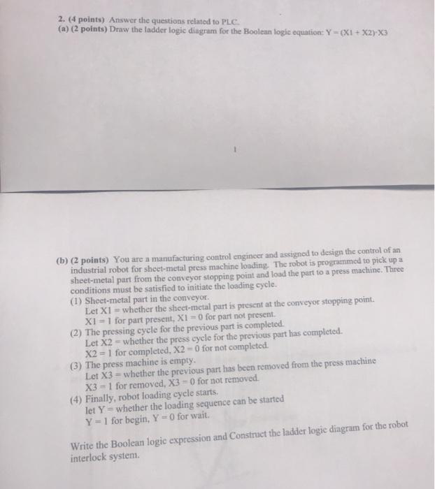 Solved 2. (4 points) Answer the questions related to PLC (a) | Chegg.com