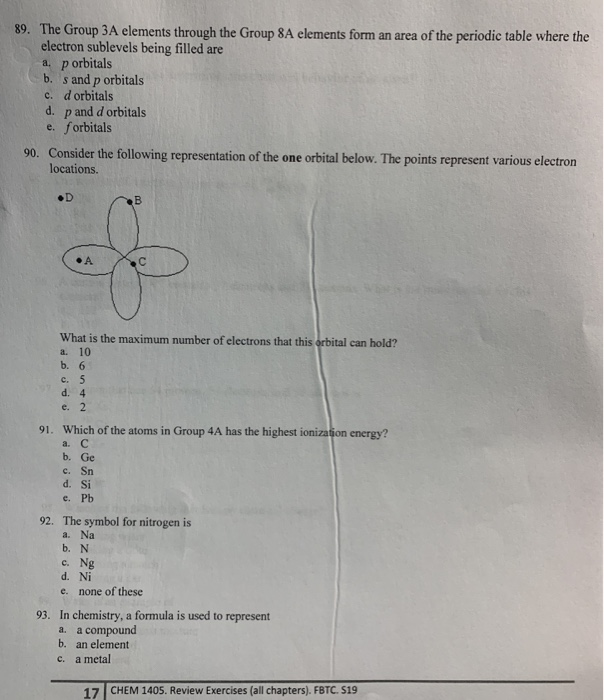 Solved 89. The Group 3A elements through the Group 8A | Chegg.com