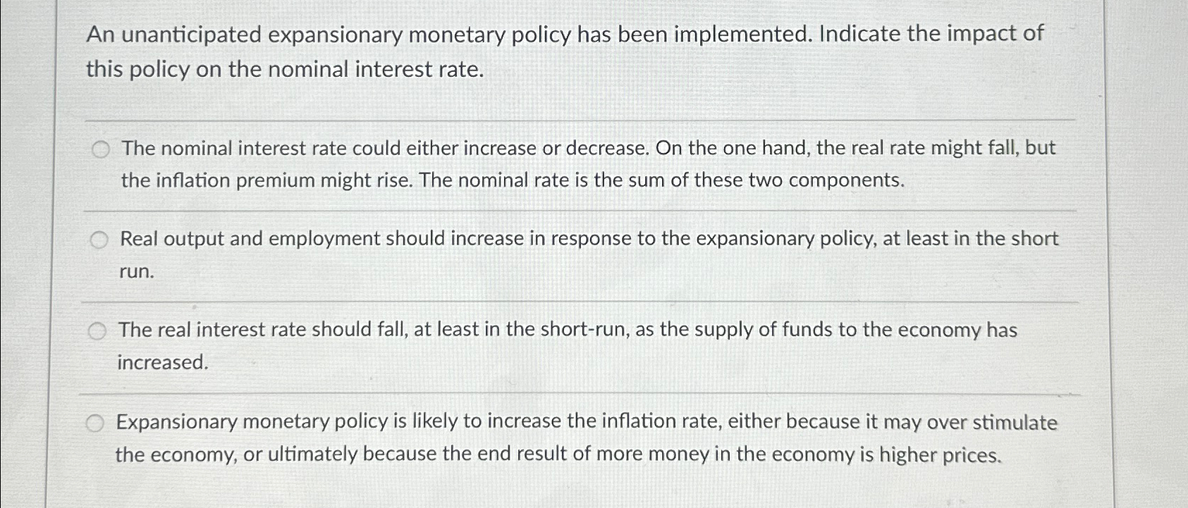Solved An unanticipated expansionary monetary policy has | Chegg.com