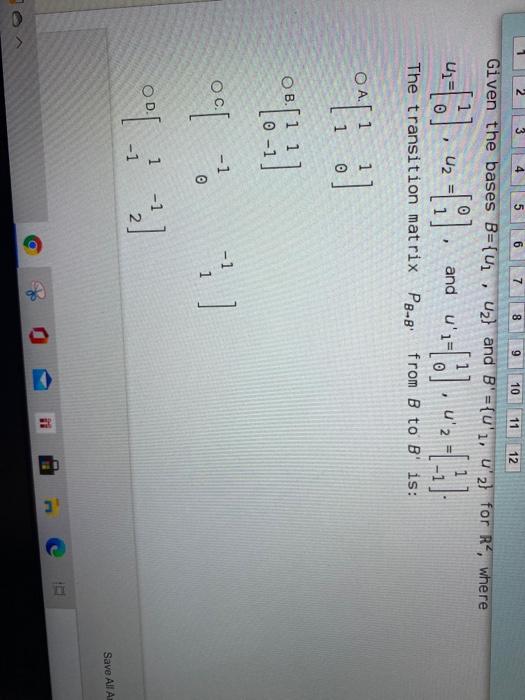 Solved 9 10 11 12 4 5 6 7 8 Given The Bases B={U1, Uz} And | Chegg.com