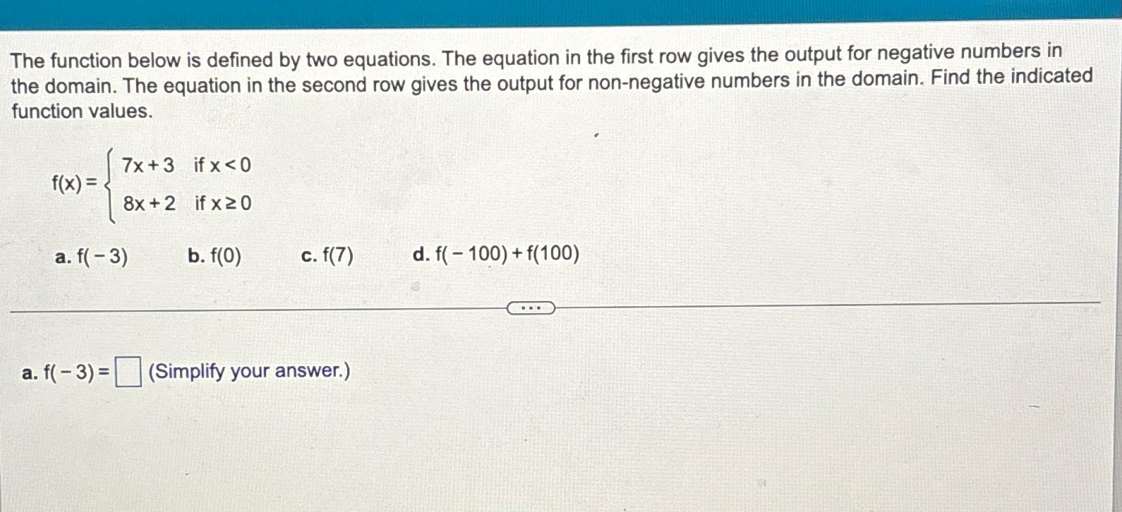 Solved The function below is defined by two equations. The | Chegg.com