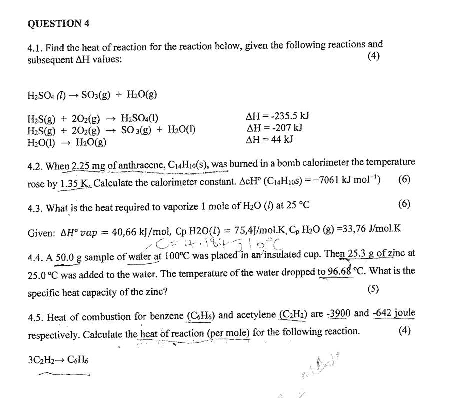 Solved 4.1. Find the heat of reaction for the reaction | Chegg.com