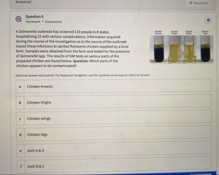 Solved Question 6 Homework Unanswered A Salmonella