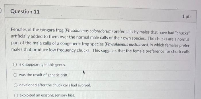 Females of the t?ngara frog (Physalaemus coloradorum) prefer calls by males that have had chucks artificially added to them