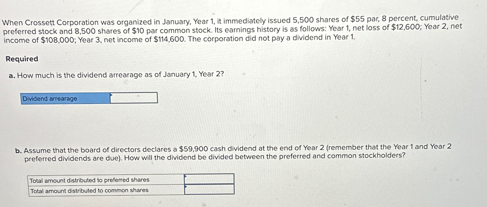 Solved When Crossett Corporation was organized in January, | Chegg.com