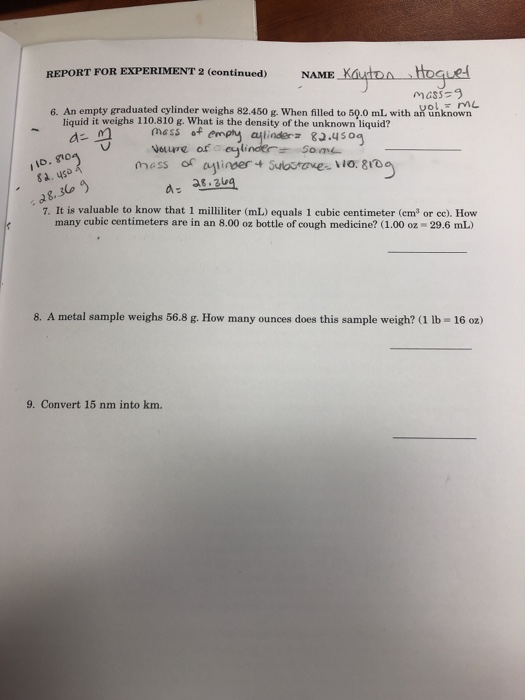 Solved REPORT FOR EXPERIMENT 2 (continued) NAME Kautos